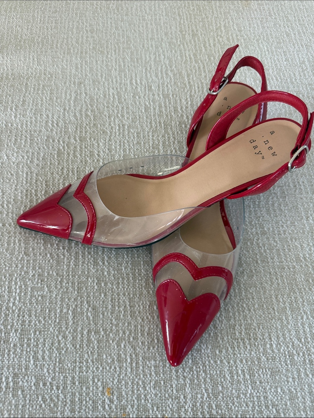 a new day Red Patent & Clear Pointed Slingback Heels